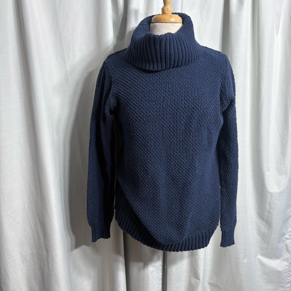 Hilary Radley Navy Blue Cowl Neck Chunky Knit Sweater Size XL Cozy Minimalist
